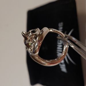 NWT #(5)Cute  Meowingtons cat Wrap Ring Black CZ Eyes glossy silver plat…
